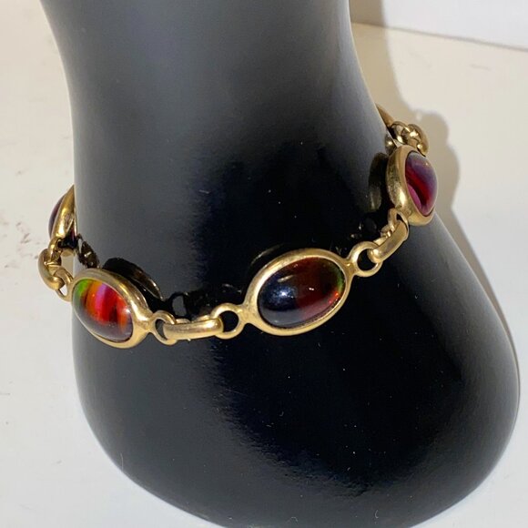 Vintage Sarah Coventry Harmony Rainbow Bracelet Safety Chain Cabochon Stones - Picture 2 of 7